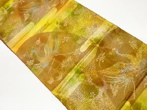 ヱ霞・花喰い鳥に梅・荒波模様織出し袋帯